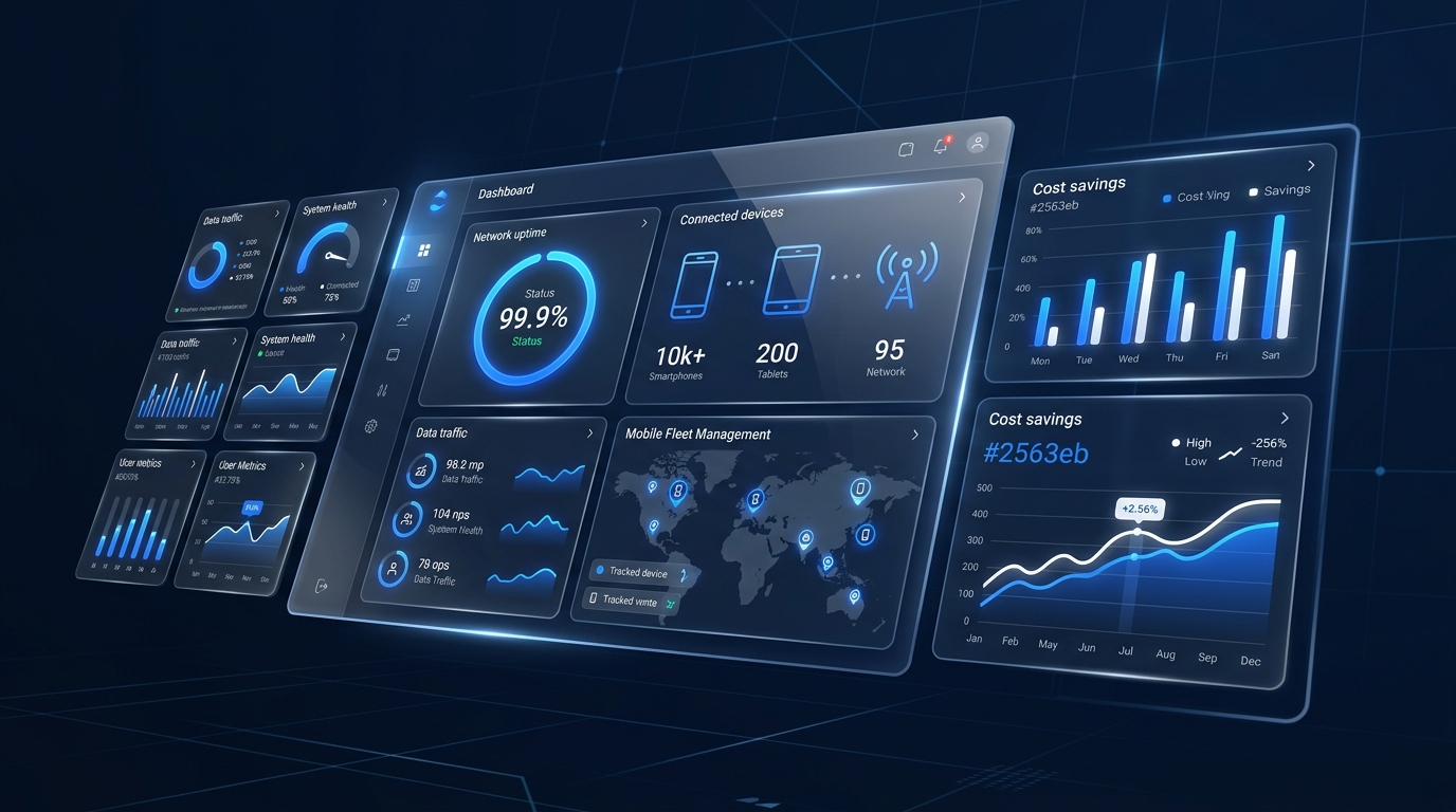 EnterCon IT- und Telekommunikations-Dashboard mit Netzwerk-Metriken und Kostenübersicht